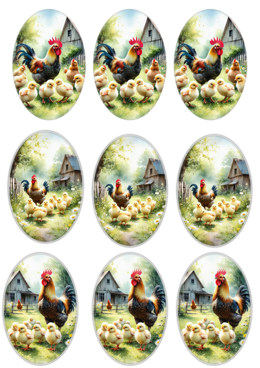 Sticker Sheet / Greeting Card – Chicken Farm Ovals Collage Cat. No. 8674