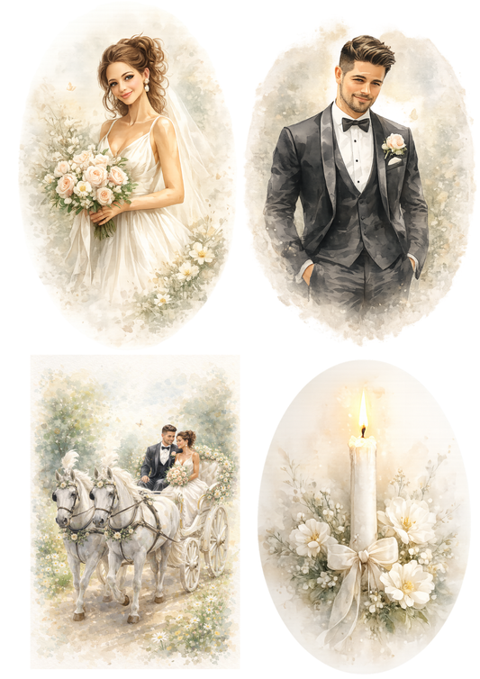 Sticker Sheet / Greeting Card – Just Married Couple Collage Cat. No. 8679