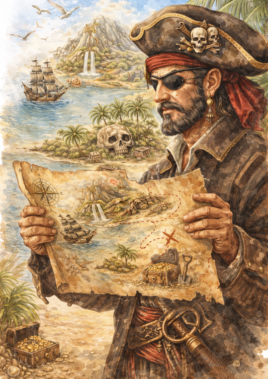 Sticker Sheet / Greeting Card – Treasure Map & Pirate Full Cat. No. 8684