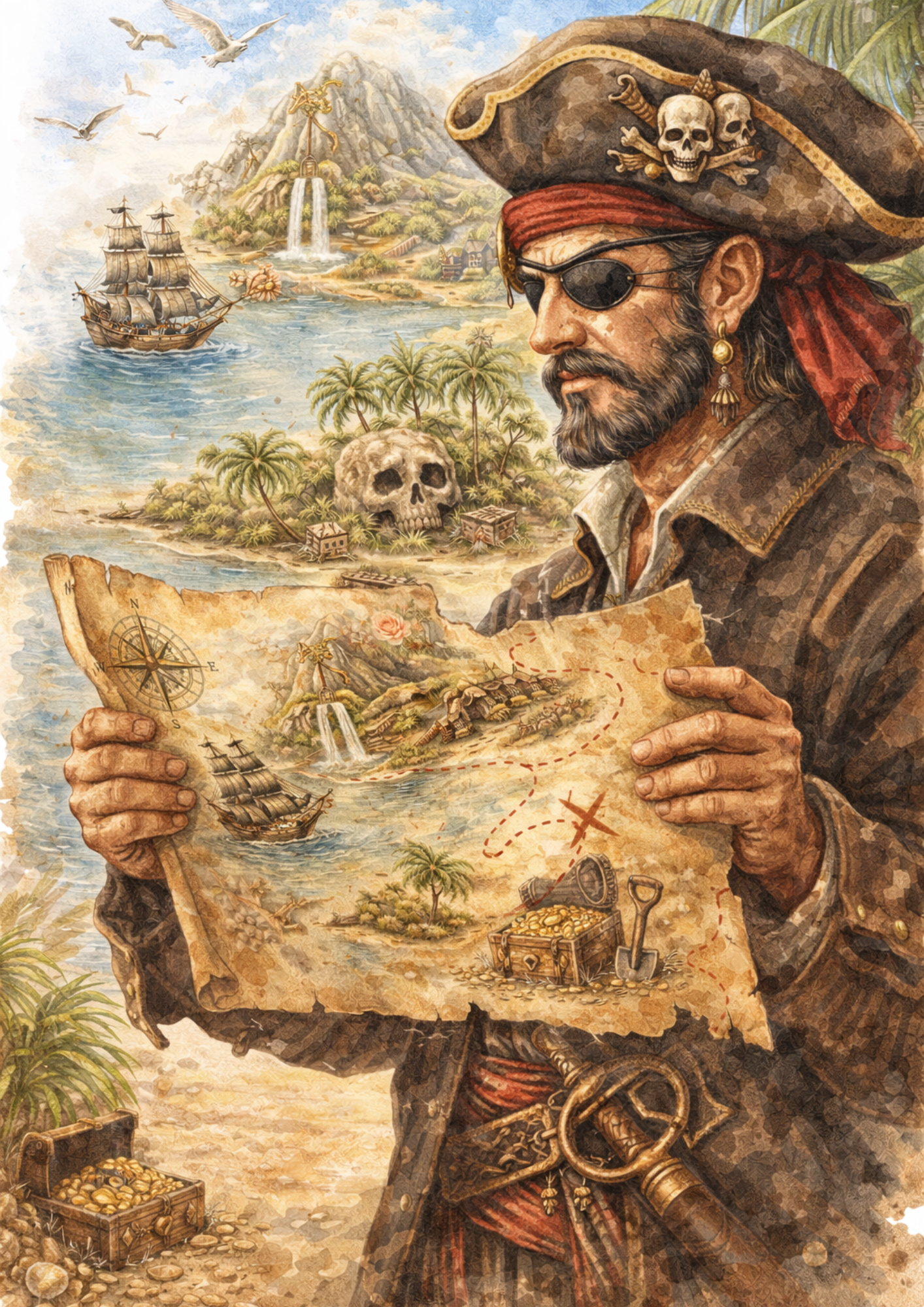 Sticker Sheet / Greeting Card – Pirate on the Boat Full Cat. No. 8685