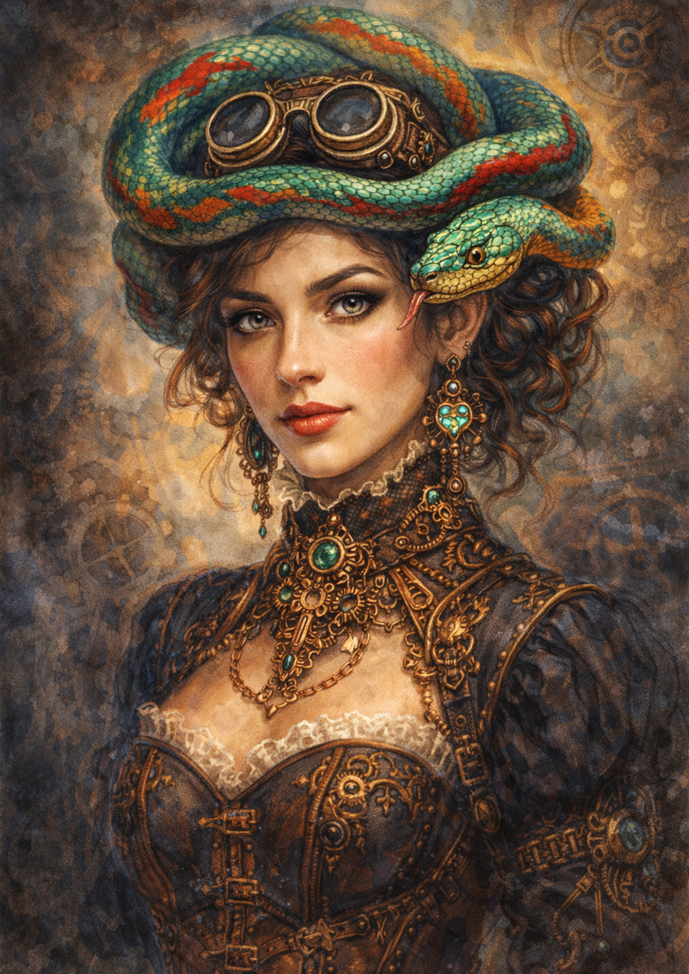 Sticker Sheet / Greeting Card – Steampunk Lady & Snake Full Cat. No. 8691