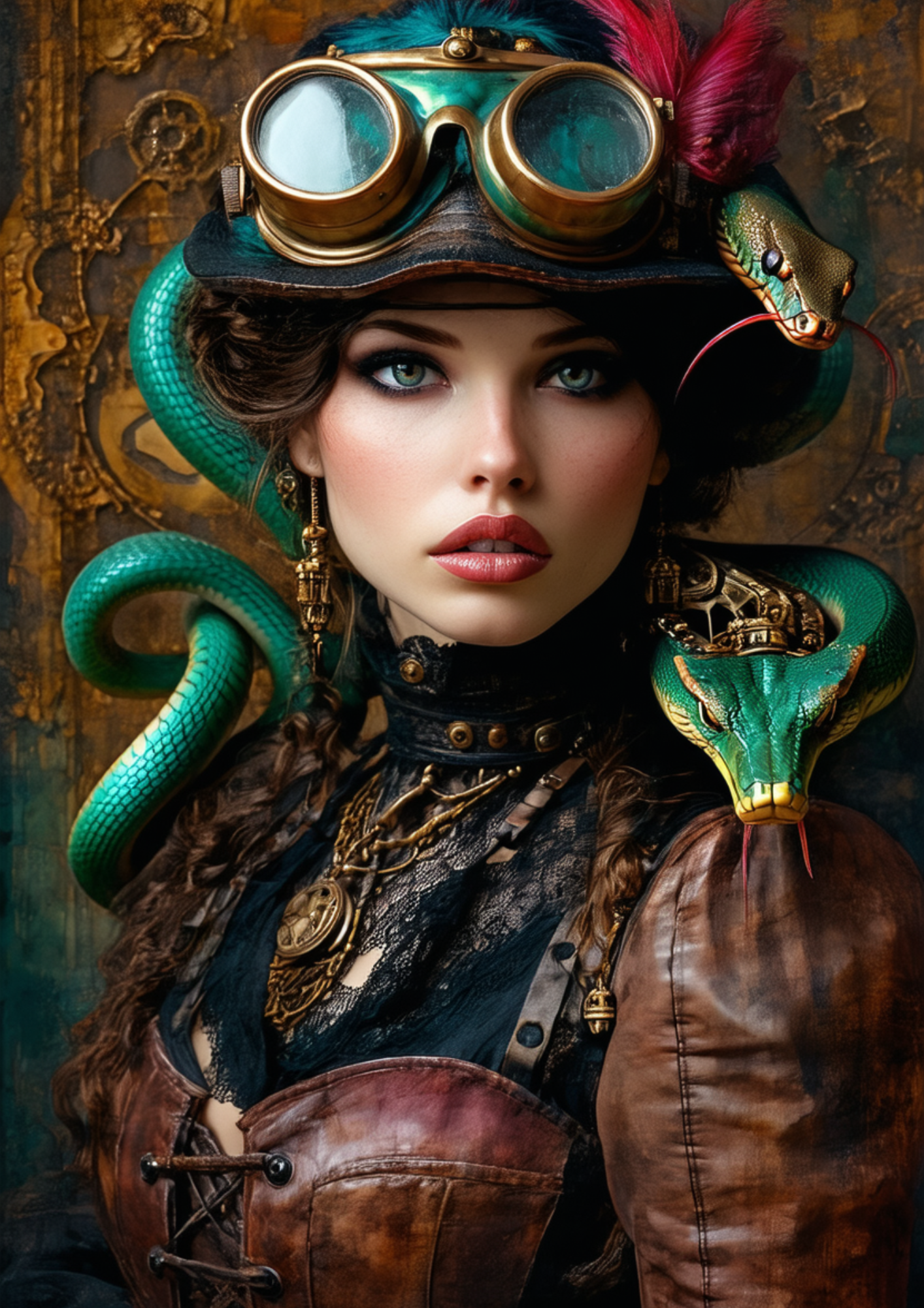 Sticker Sheet / Greeting Card – Steampunk Lady & Snake Full Cat. No. 8692