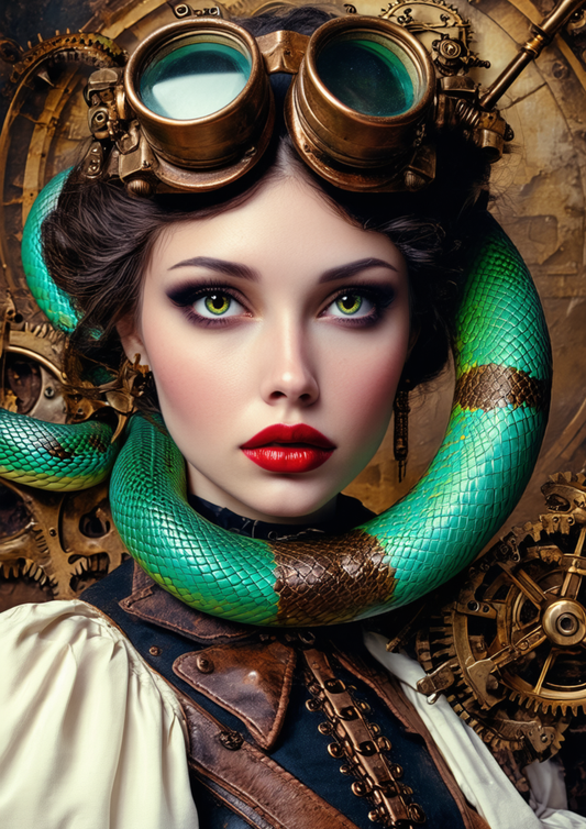 Sticker Sheet / Greeting Card – Steampunk Lady & Snake Full Cat. No. 8693