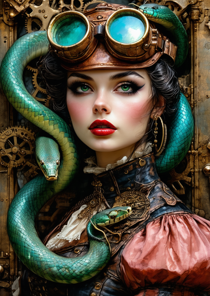 Sticker Sheet / Greeting Card – Steampunk Lady & Snake Full Cat. No. 8694