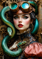 Sticker Sheet / Greeting Card – Steampunk Lady & Snake Full Cat. No. 8694