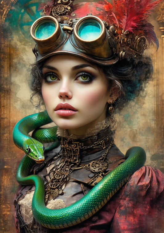 Sticker Sheet / Greeting Card – Steampunk Lady & Snake Full Cat. No. 8695
