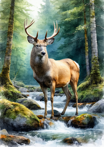Sticker Sheet / Greeting Card – Majestic Deer in the Forest Full Cat. No. 8717