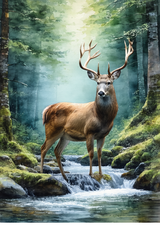 Sticker Sheet / Greeting Card – Majestic Deer in the Forest Full Cat. No. 8718