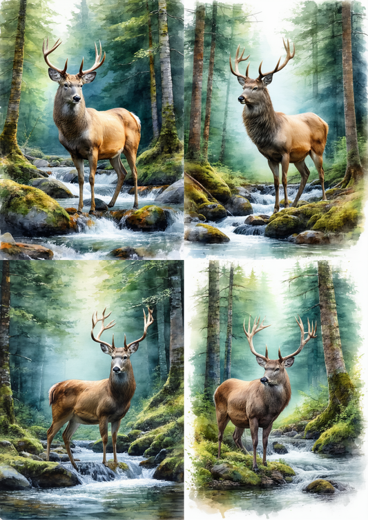 Sticker Sheet / Greeting Card – Majestic Deer in the Forest Collage Cat. No. 8719