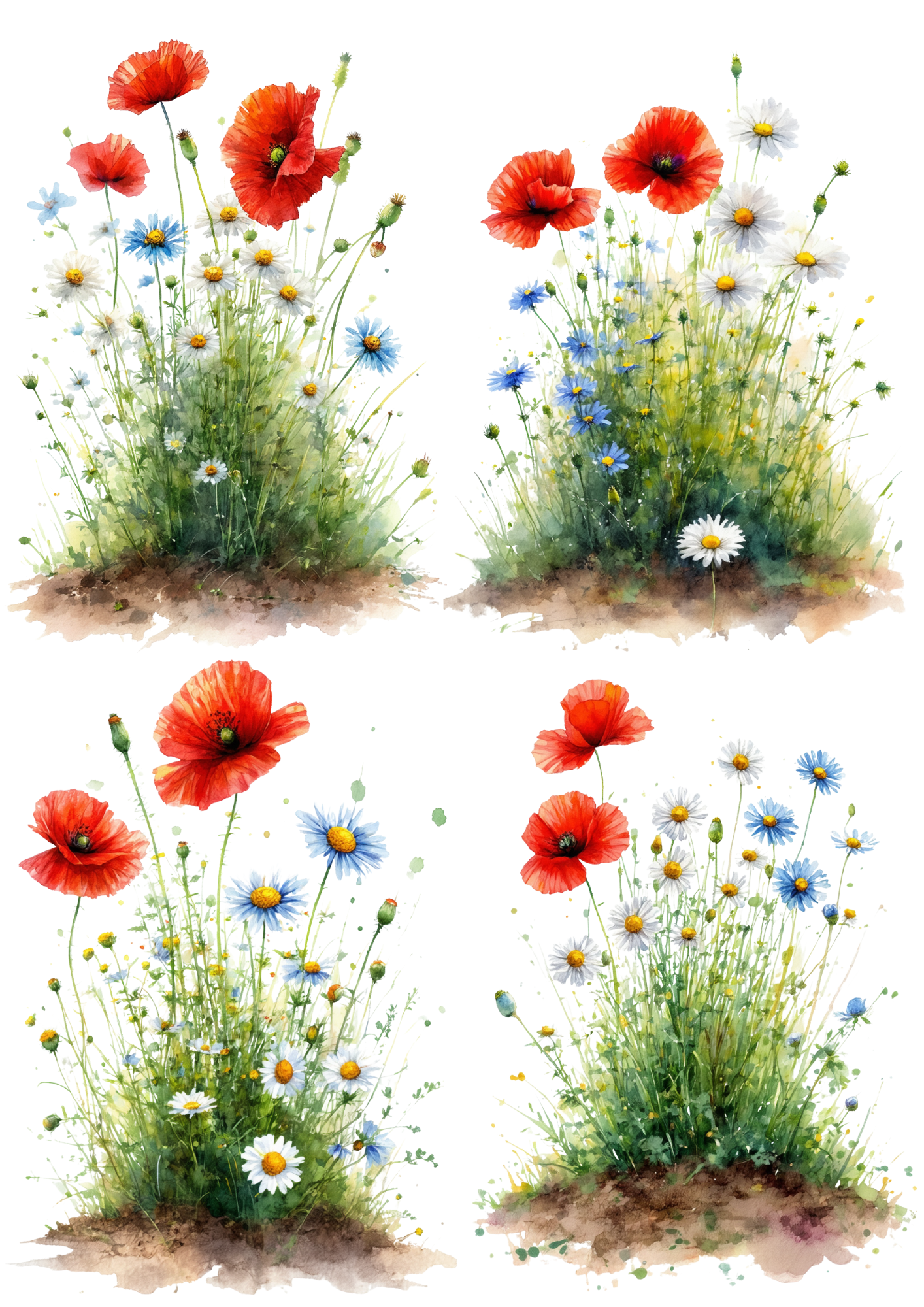 Sticker Sheet / Greeting Card – Red Poppies Flowers Collage Cat. No. 8722