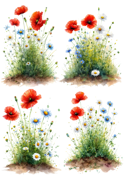 Sticker Sheet / Greeting Card – Red Poppies Flowers Collage Cat. No. 8722