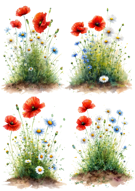 Sticker Sheet / Greeting Card – Red Poppies Flowers Collage Cat. No. 8722
