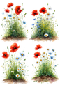 Sticker Sheet / Greeting Card – Red Poppies Flowers Collage Cat. No. 8722
