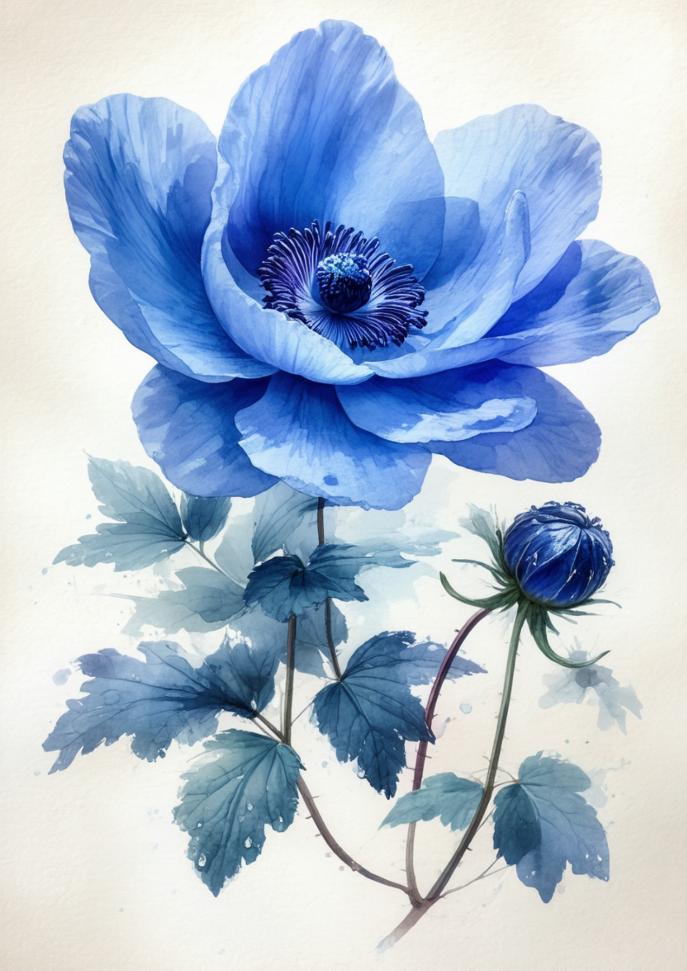 Sticker Sheet / Greeting Card – Watercolor Blue Anemone Full Cat. No. 8734
