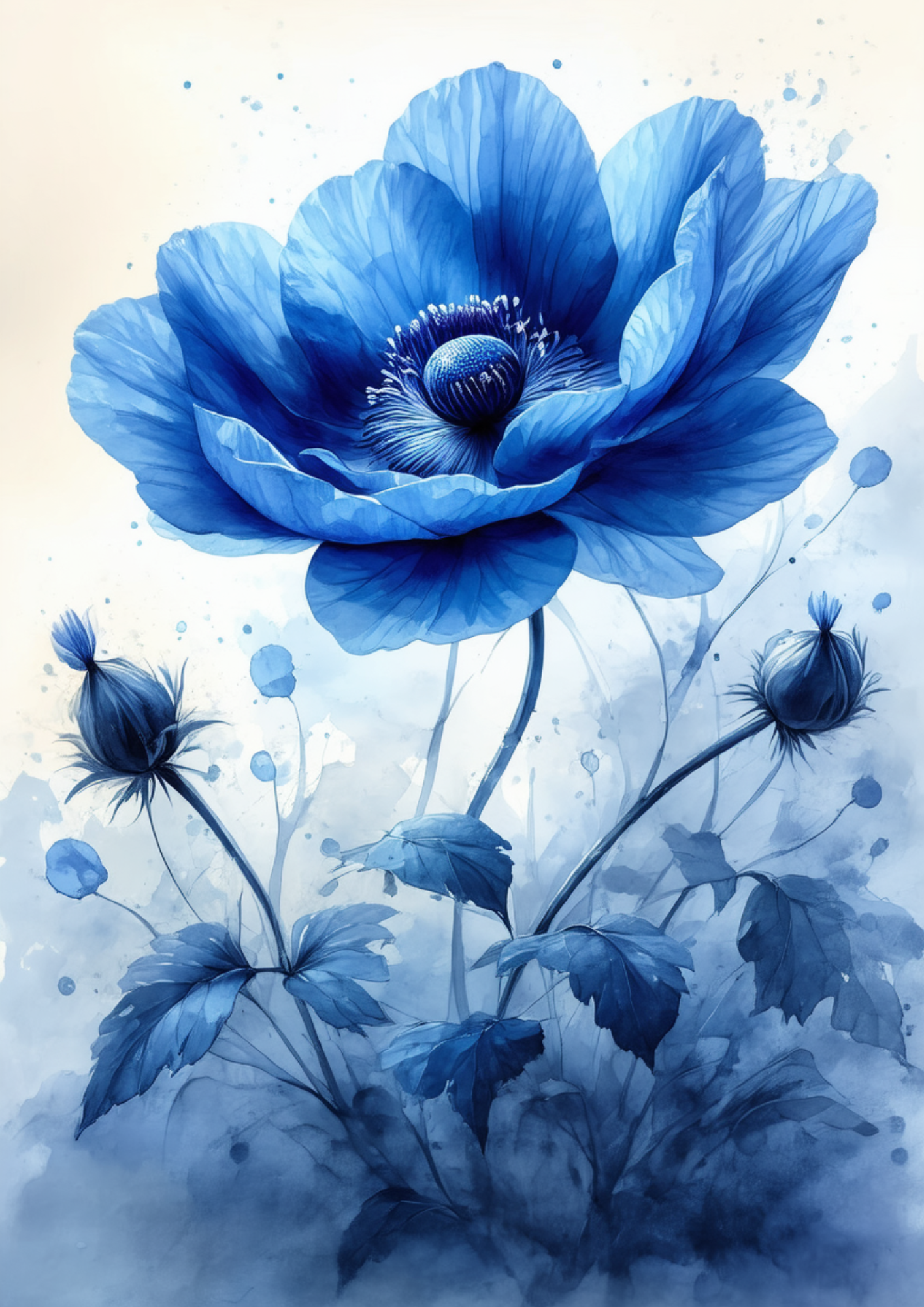 Sticker Sheet / Greeting Card – Watercolor Blue Anemone Full Cat. No. 8736