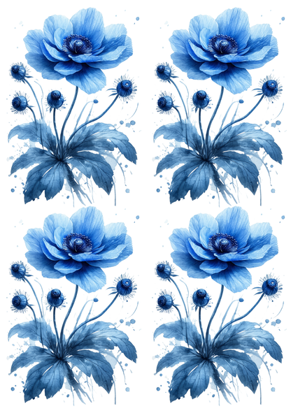 Sticker Sheet / Greeting Card – Watercolor Blue Anemone Collage Cat. No. 8737