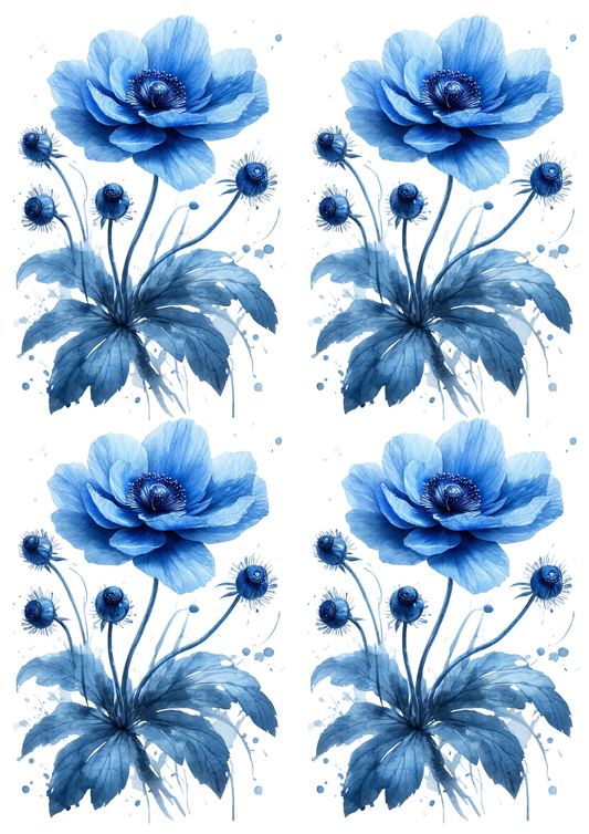 Sticker Sheet / Greeting Card – Watercolor Blue Anemone Collage Cat. No. 8737