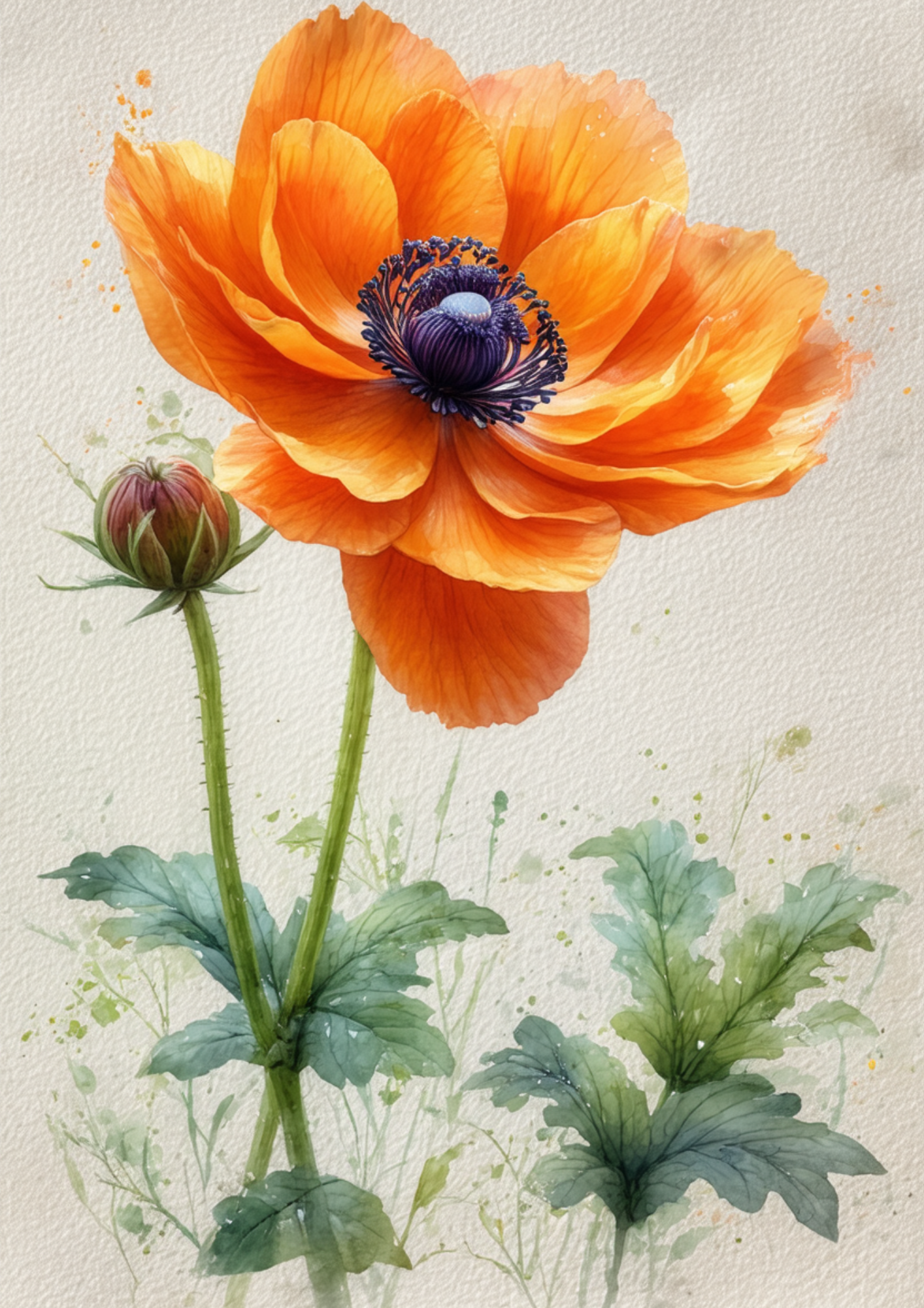 Sticker Sheet / Greeting Card – Watercolor Orange Anemone Full Cat. No. 8740