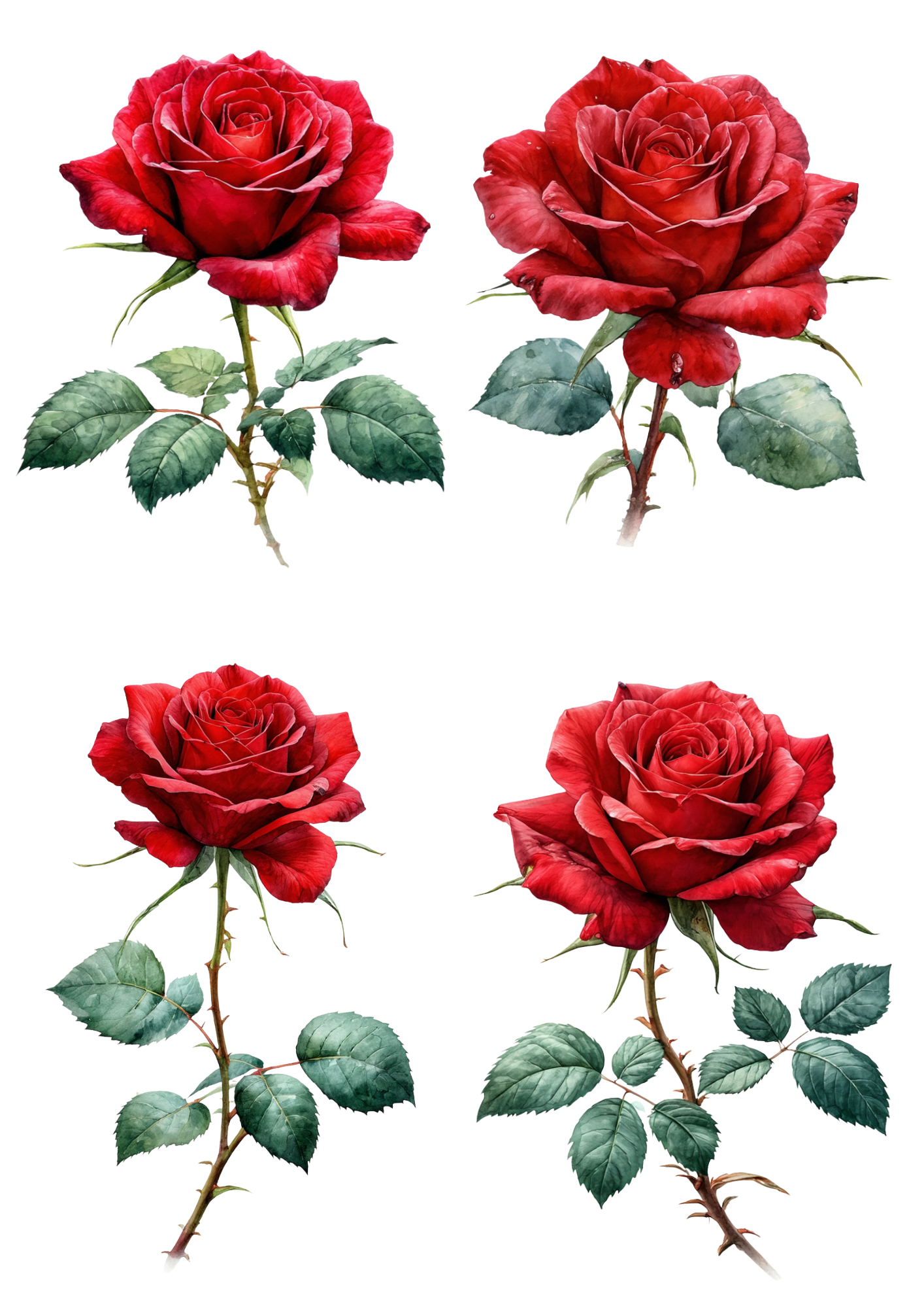 Sticker Sheet / Greeting Card – Watercolor Red Roses Collage Cat. No. 8742