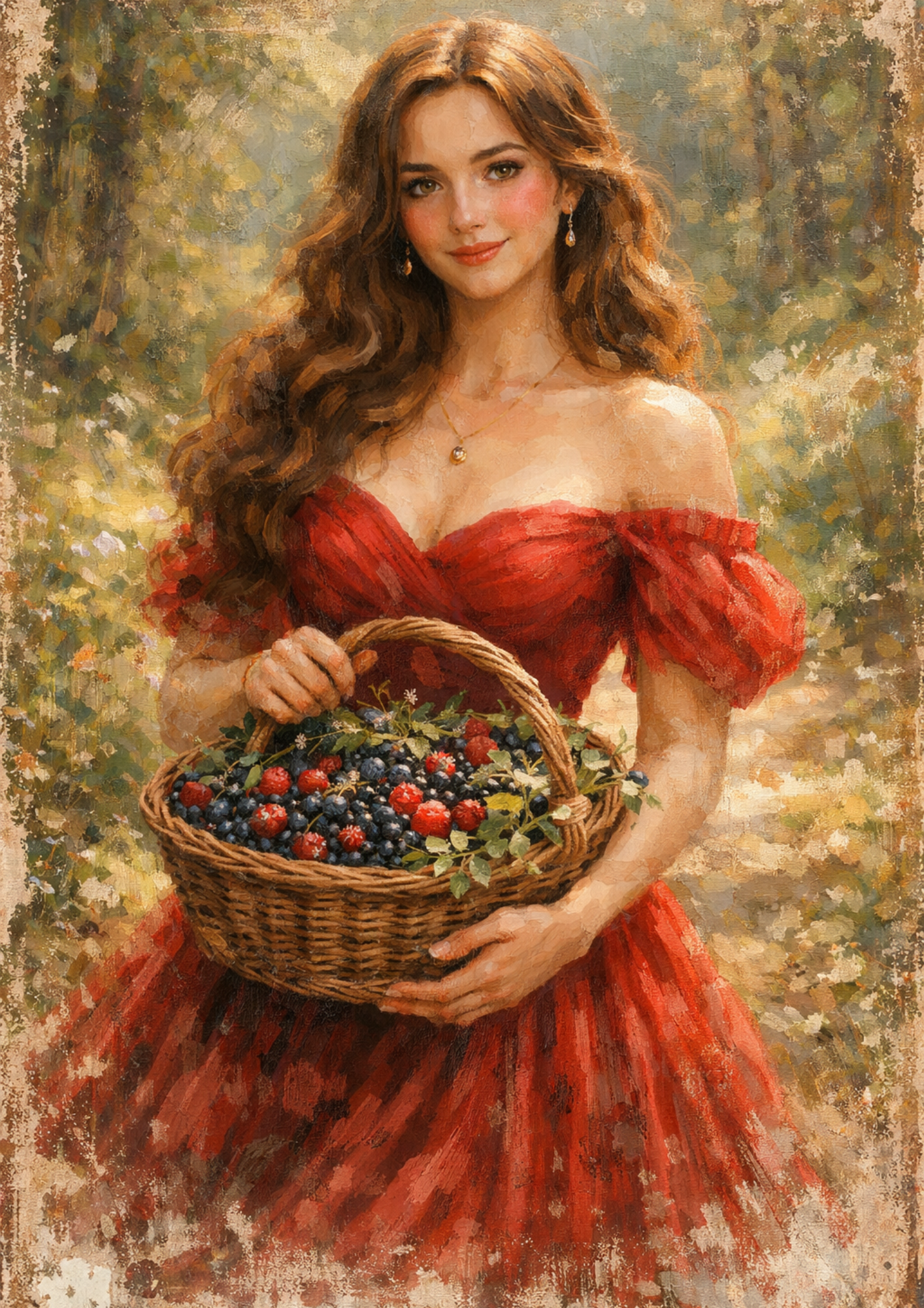 Sticker Sheet / Greeting Card – Beautiful Woman with Basket Full Cat. No. 8744