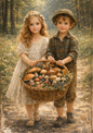 Sticker Sheet / Greeting Card – Children with Basket of Mushrooms Full Cat. No. 8746