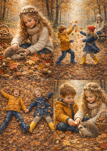 Sticker Sheet / Greeting Card – Children Plytime in the Autumn Forest Collage Cat. No. 8753