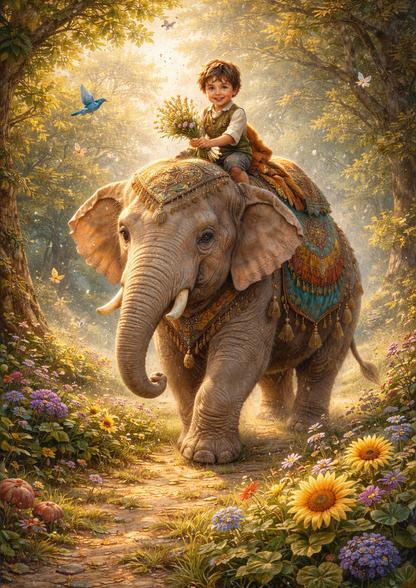 Sticker Sheet / Greeting Card – Elephant & Little Boy Full Cat. No. 8762
