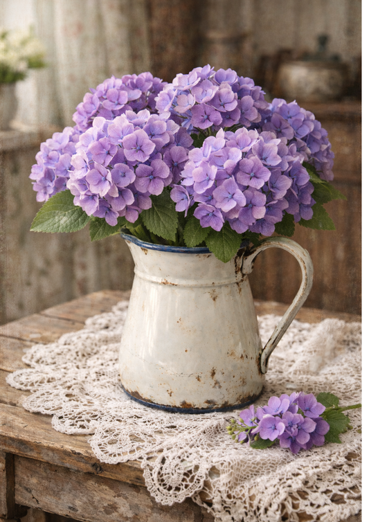 Sticker Sheet / Greeting Card – Hydrangeas in Enemal Jug Full Cat. No. 8779