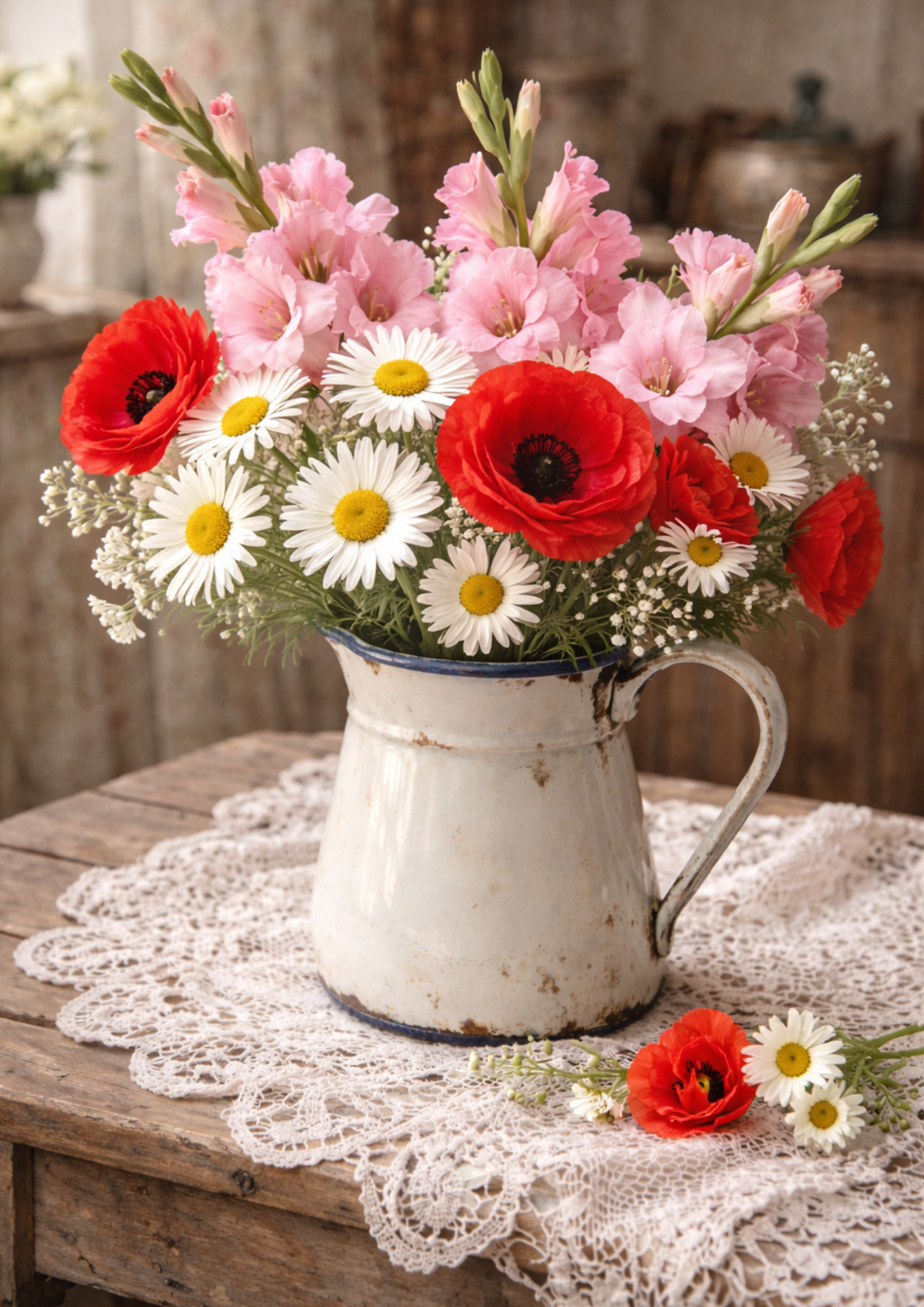 Sticker Sheet / Greeting Card – Garden Flowers in Enemal Jug Full Cat. No. 8780