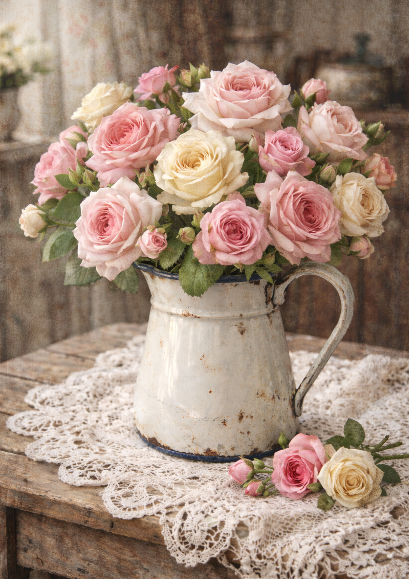 Sticker Sheet / Greeting Card – Pink Roses in Enemal Jug Full Cat. No. 8781