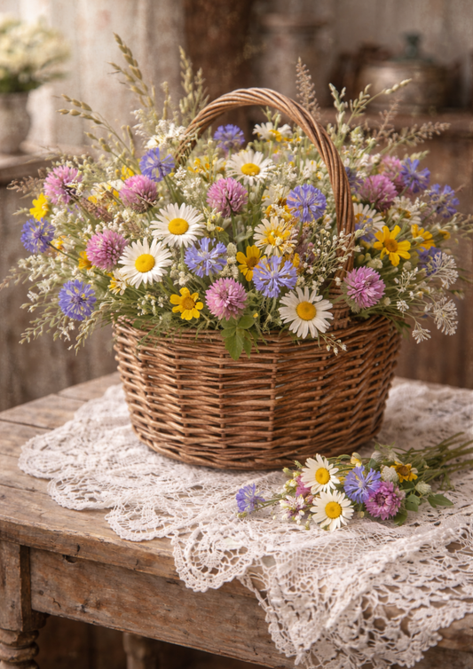Sticker Sheet / Greeting Card – Meadow Flowers in Basket Full Cat. No. 8783