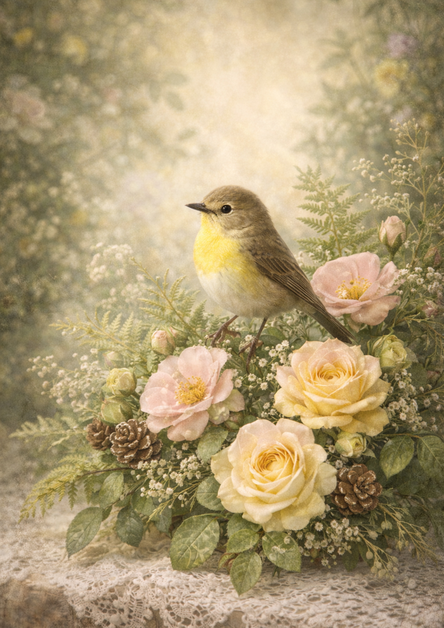 Sticker Sheet / Greeting Card – Bird in Roses Wreath Full Cat. No. 8786