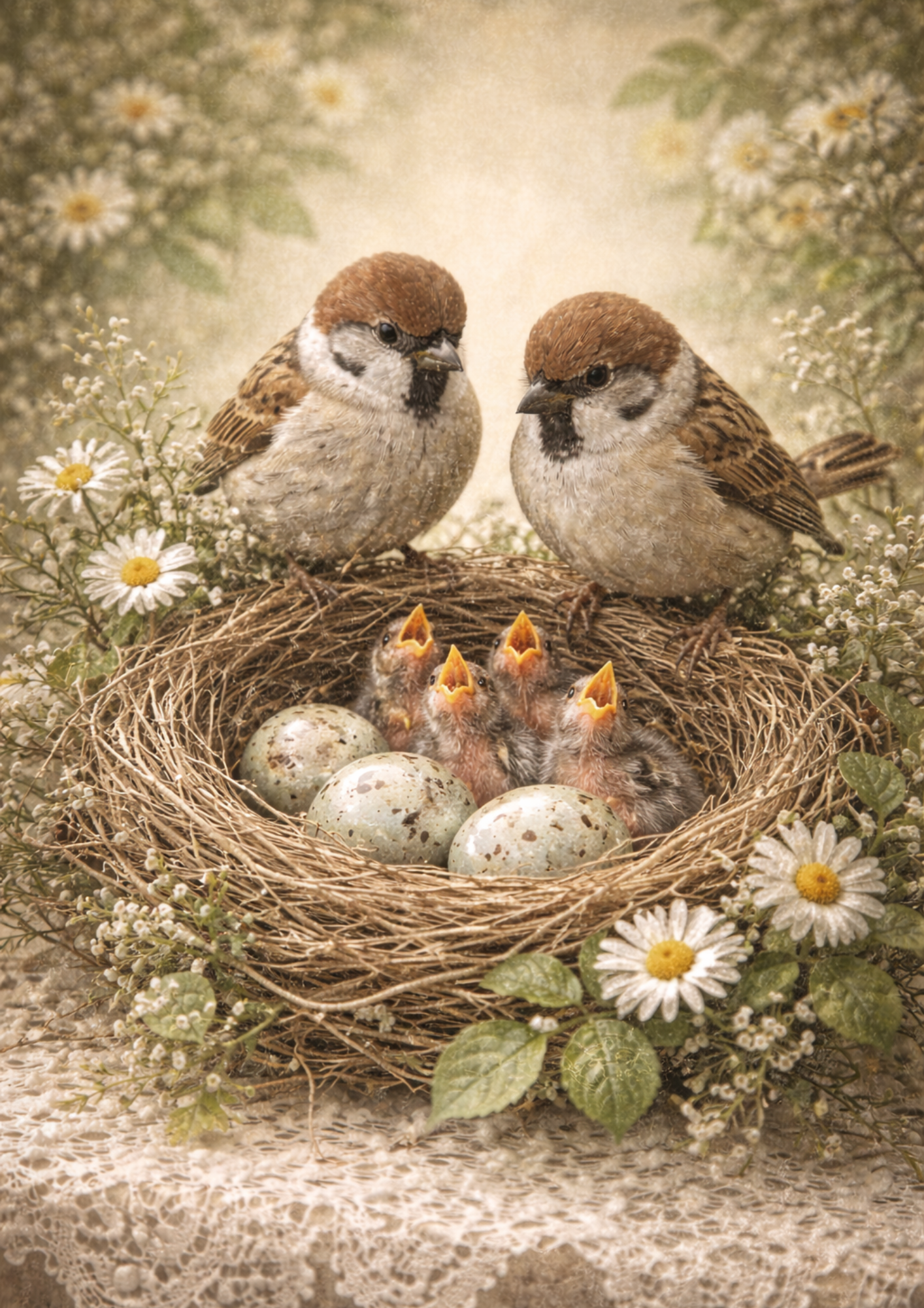 Sticker Sheet / Greeting Card – Sparrows in the Nest Full Cat. No. 8789