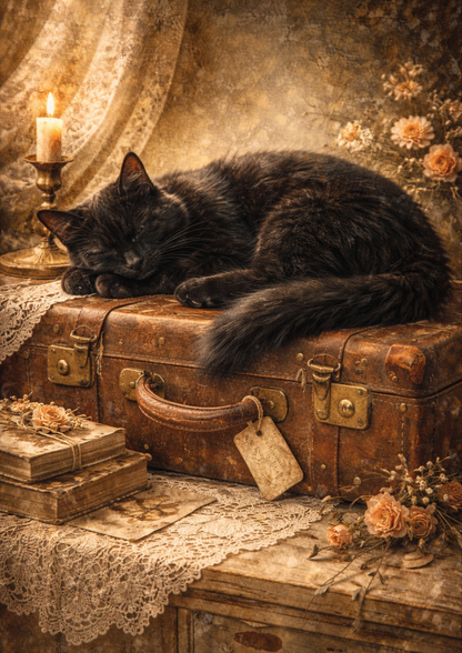 Sticker Sheet / Greeting Card – Black Cat on Suitcase Full Cat. No. 8793