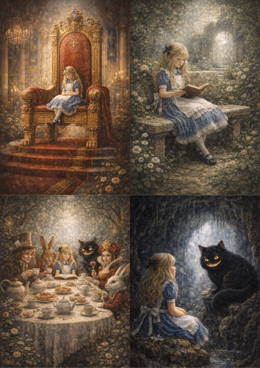 Sticker Sheet / Greeting Card – Alice in Wonderland Scene Collage Cat. No. 8798