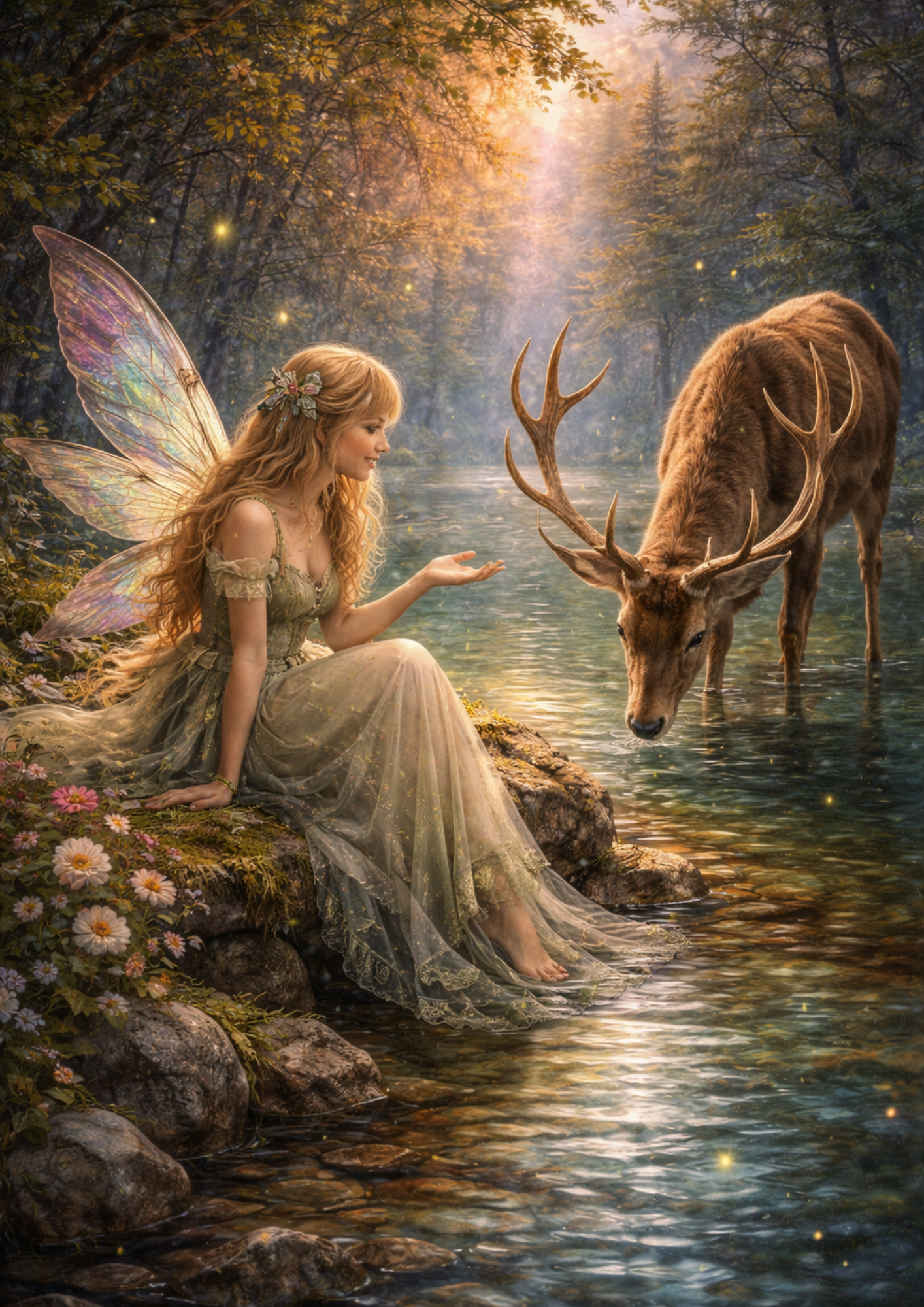 Sticker Sheet / Greeting Card – Beautiful Fairy & Deer Scene Collage Cat. No. 8799