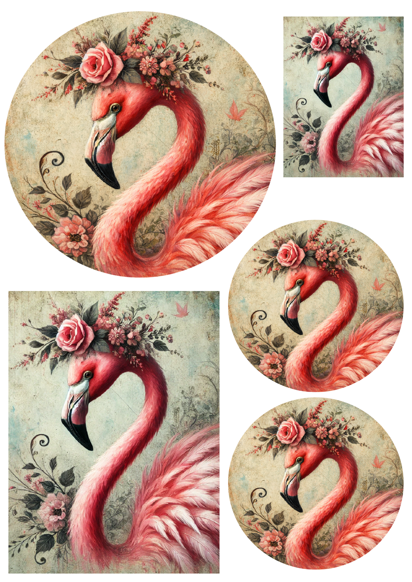Sticker Sheet / Greeting Card – Deer Pink Flamingo in Circles Collage Cat. No. 8801