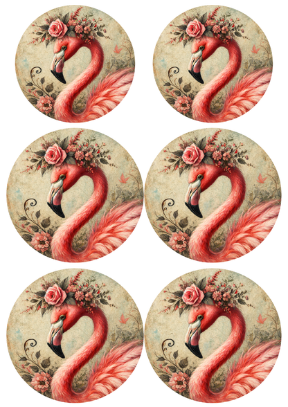 Sticker Sheet / Greeting Card – Pink Flamingo in Circles Collage Cat. No. 8802