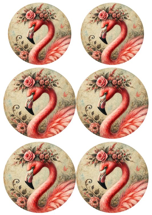 Sticker Sheet / Greeting Card – Pink Flamingo in Circles Collage Cat. No. 8802
