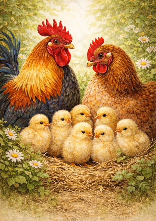 Sticker Sheet / Greeting Card – Rooster Family Full Cat. No. 8807