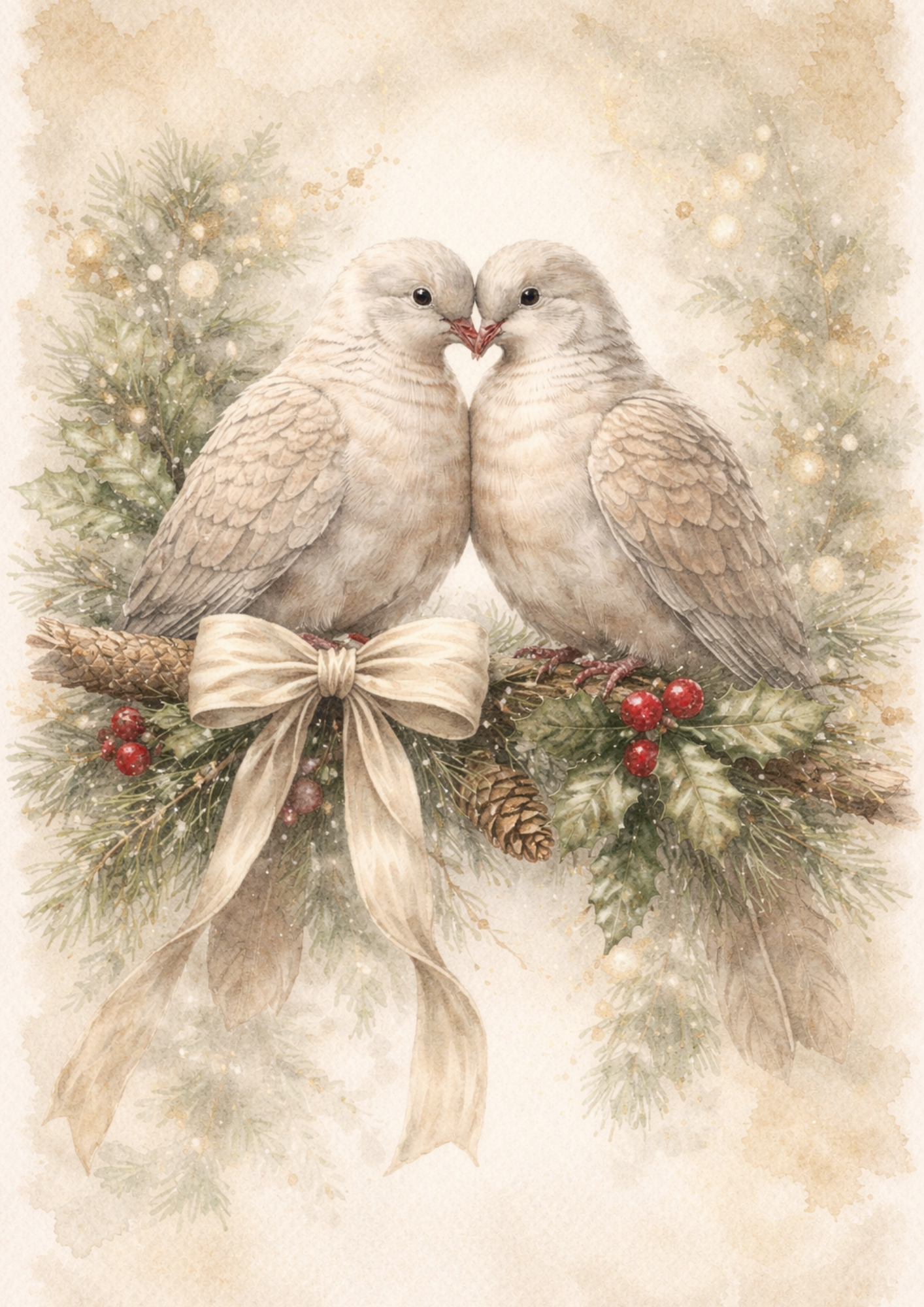 Sticker Sheet / Greeting Card – Romantic Christmas Doves Full Cat. No. 8812