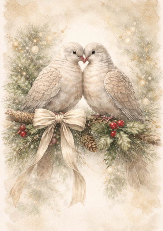 Sticker Sheet / Greeting Card – Romantic Christmas Doves Full Cat. No. 8812