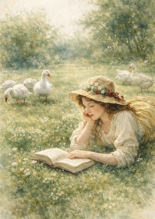 Sticker Sheet / Greeting Card – Goose Girl on the Meadow Full Cat. No. 8816