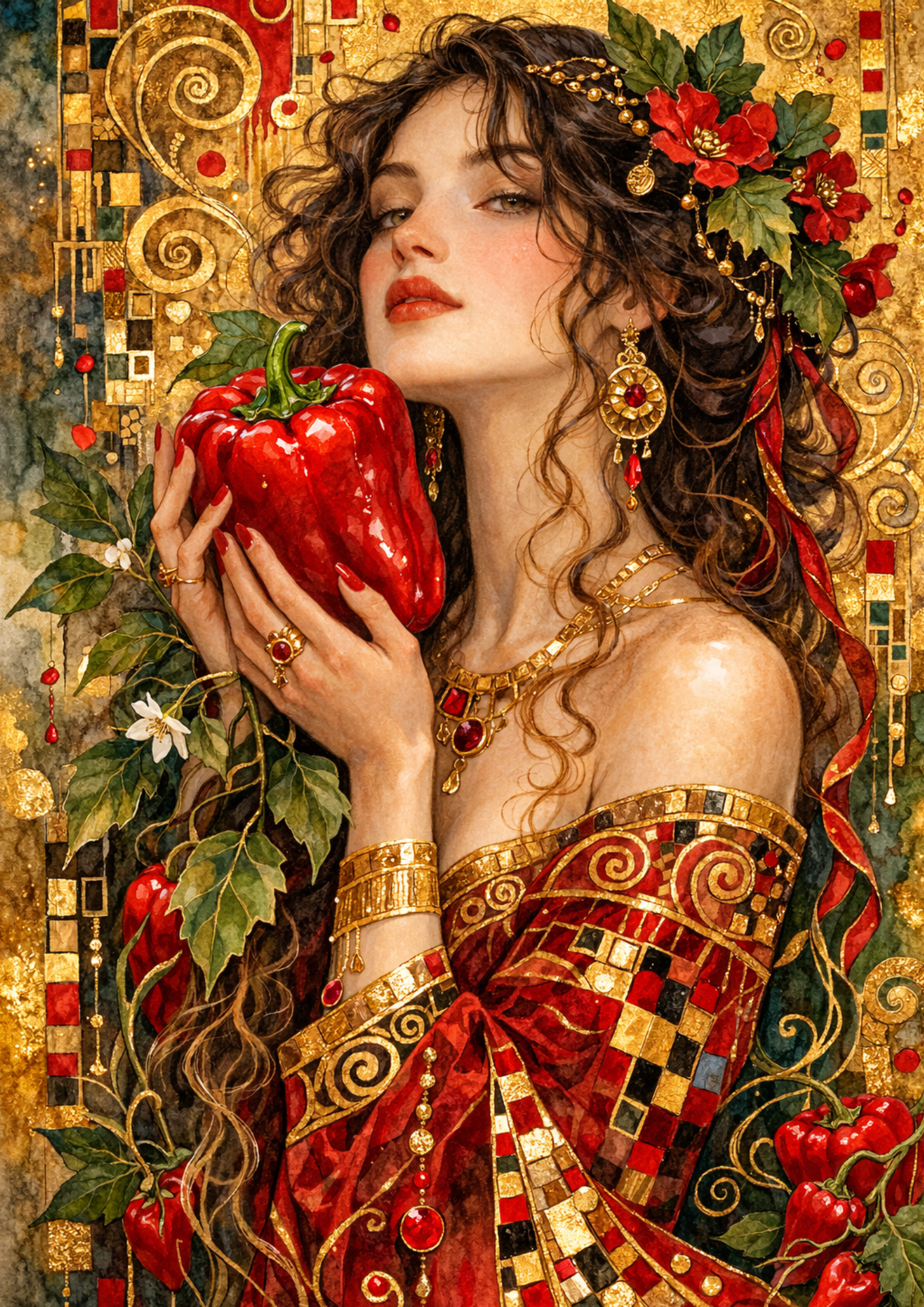 Sticker Sheet / Greeting Card – Beautiful Woman Portrait in Klimt Style Full Cat. No. 8824