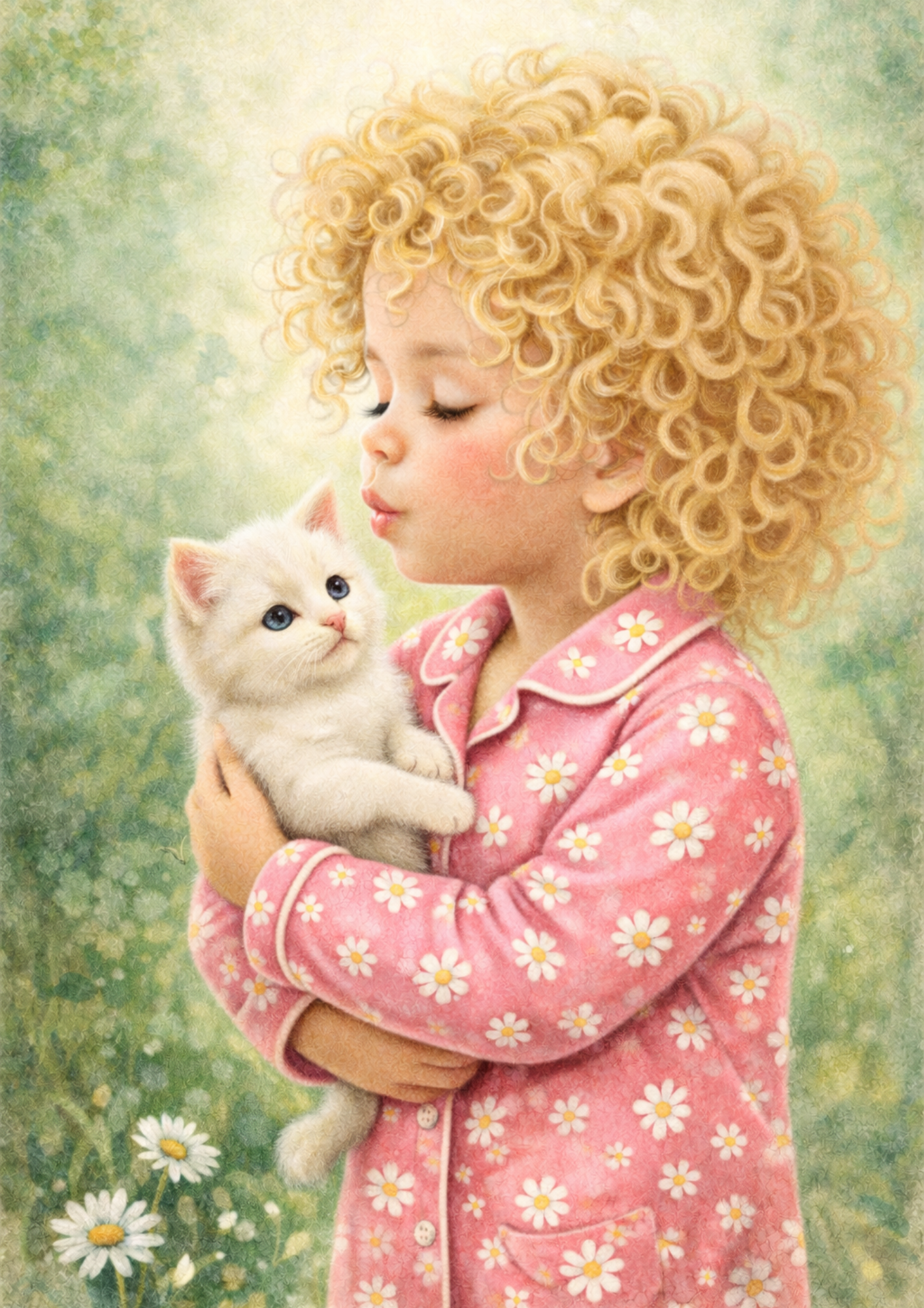 Sticker Sheet / Greeting Card – Cute Girl & Little Cat Full Cat. No. 8829
