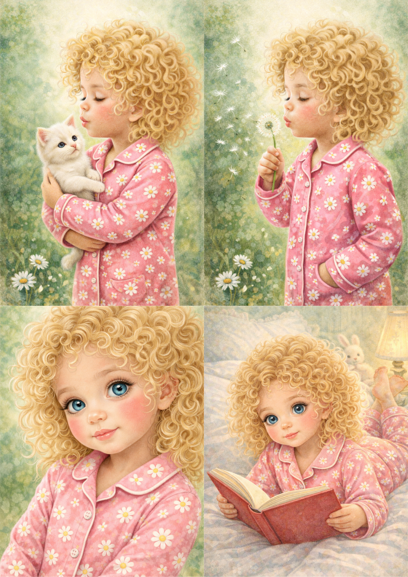 Sticker Sheet / Greeting Card – Beautiful Girl in Pyjamas Collage Cat. No. 8832