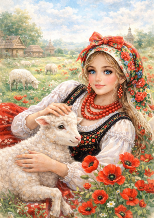 Sticker Sheet / Greeting Card – Woman in Traditional Costume from Cracow Full Cat. No. 8837