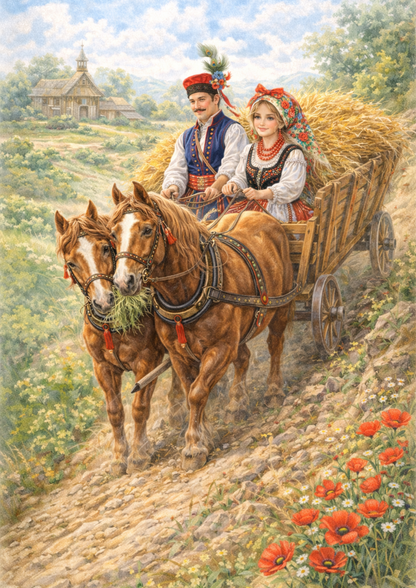 Sticker Sheet / Greeting Card – Polish Couple in Traditional Costume from Cracow Full Cat. No. 8843
