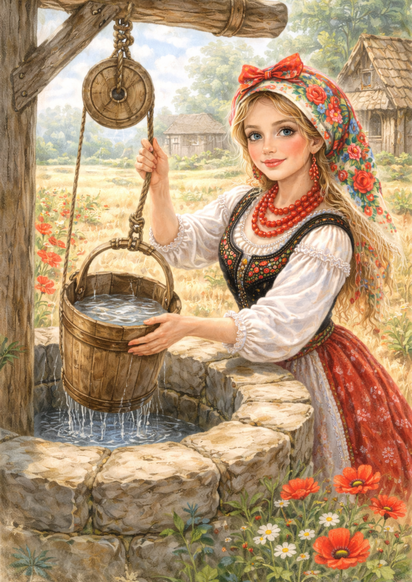 Sticker Sheet / Greeting Card – Girl in Traditional Costume from Cracow Full Cat. No. 8844