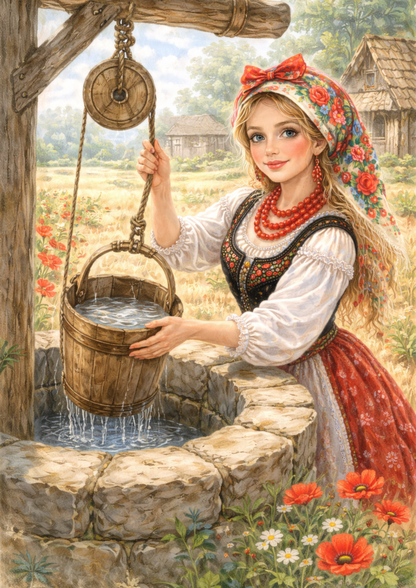 Sticker Sheet / Greeting Card – Girl in Traditional Costume from Cracow Full Cat. No. 8844